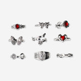 Set of adjustable rings - Romantic gothic - 9 pcs