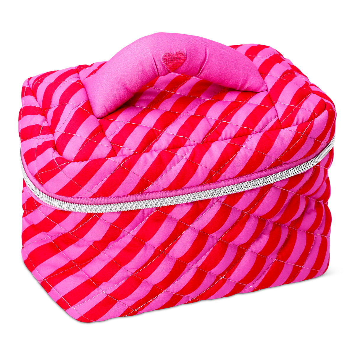 Pembe Çizgili Kapitone Makyaj Çantası