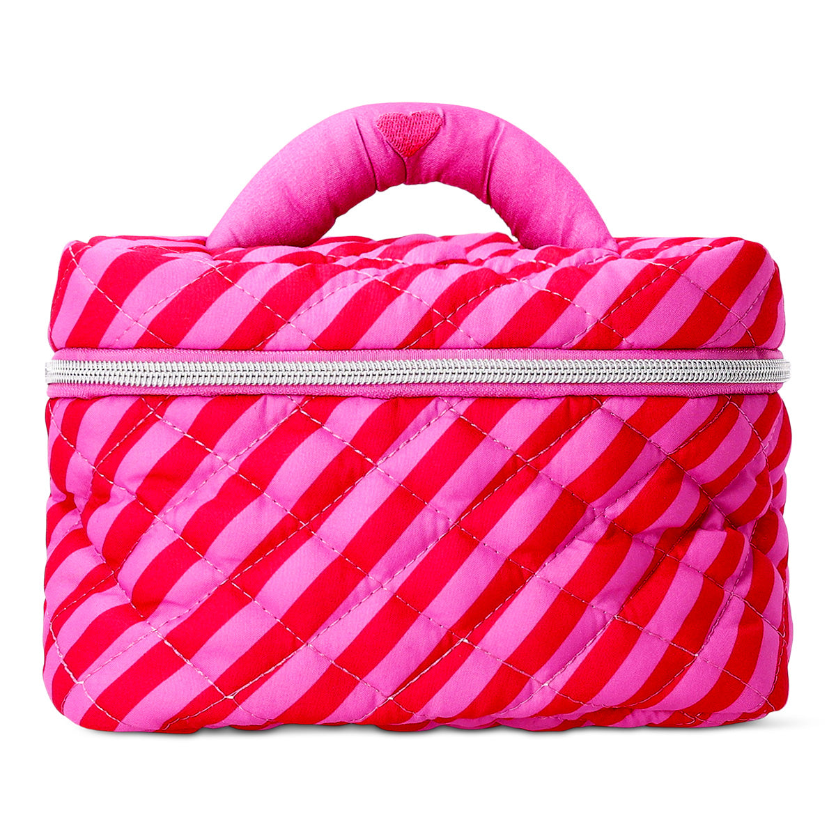 Pembe Çizgili Kapitone Makyaj Çantası