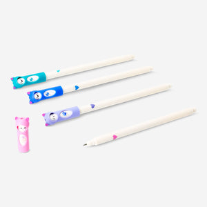 Glitter gel pens with cat toppers - 4 pcs