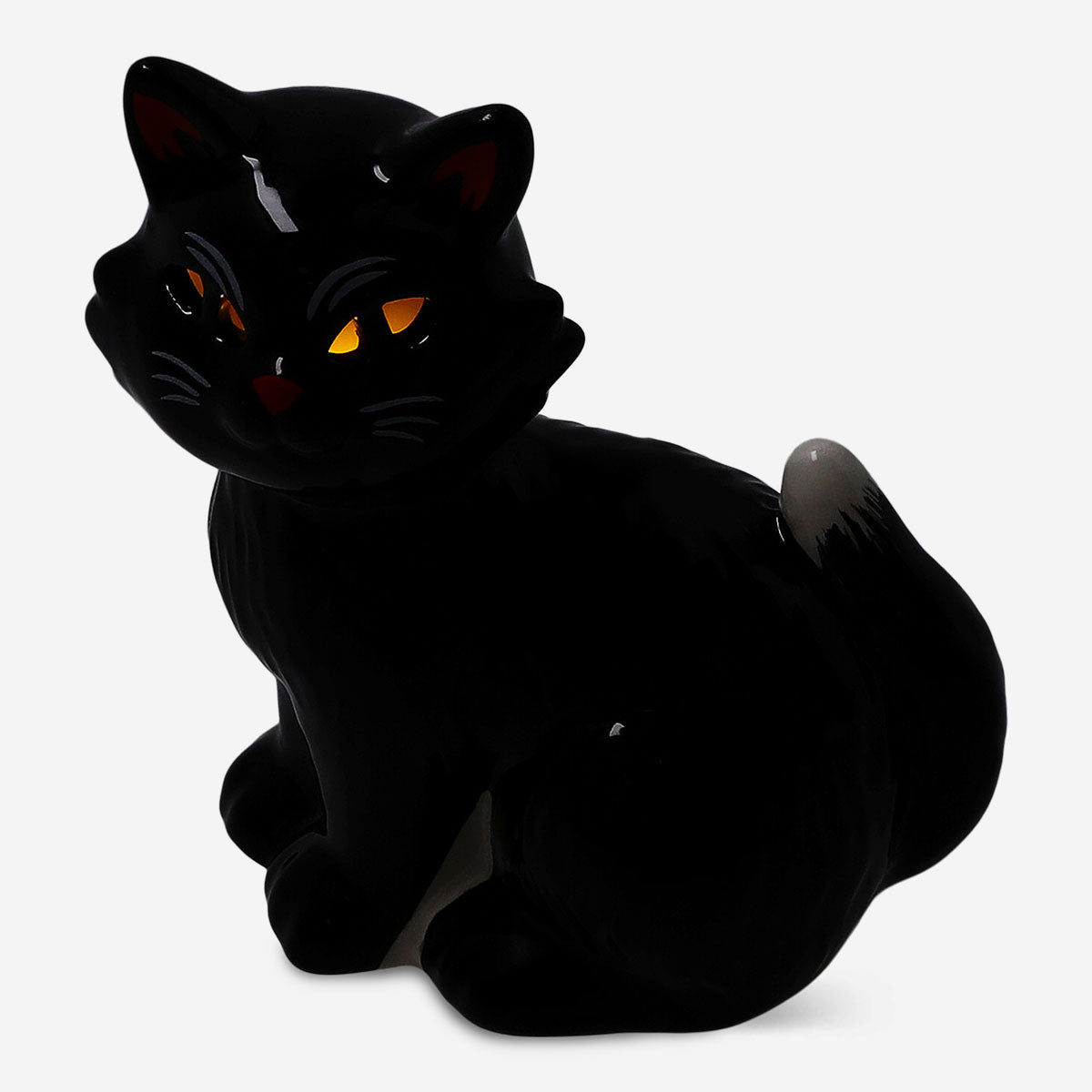 LED Işıklı Parlayan Seramik Kara Kedi