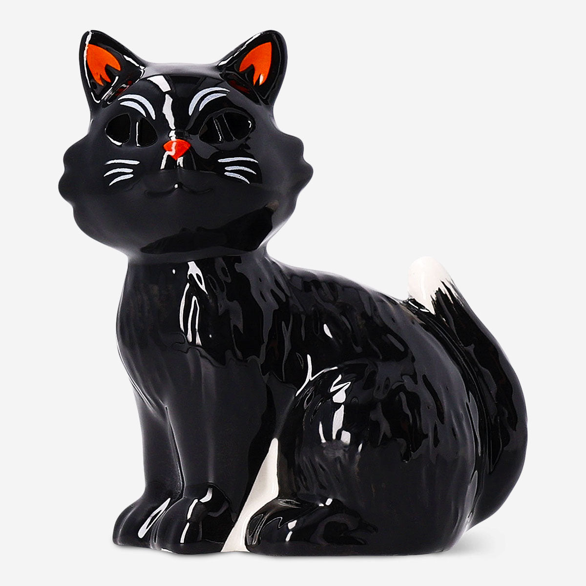 LED Işıklı Parlayan Seramik Kara Kedi