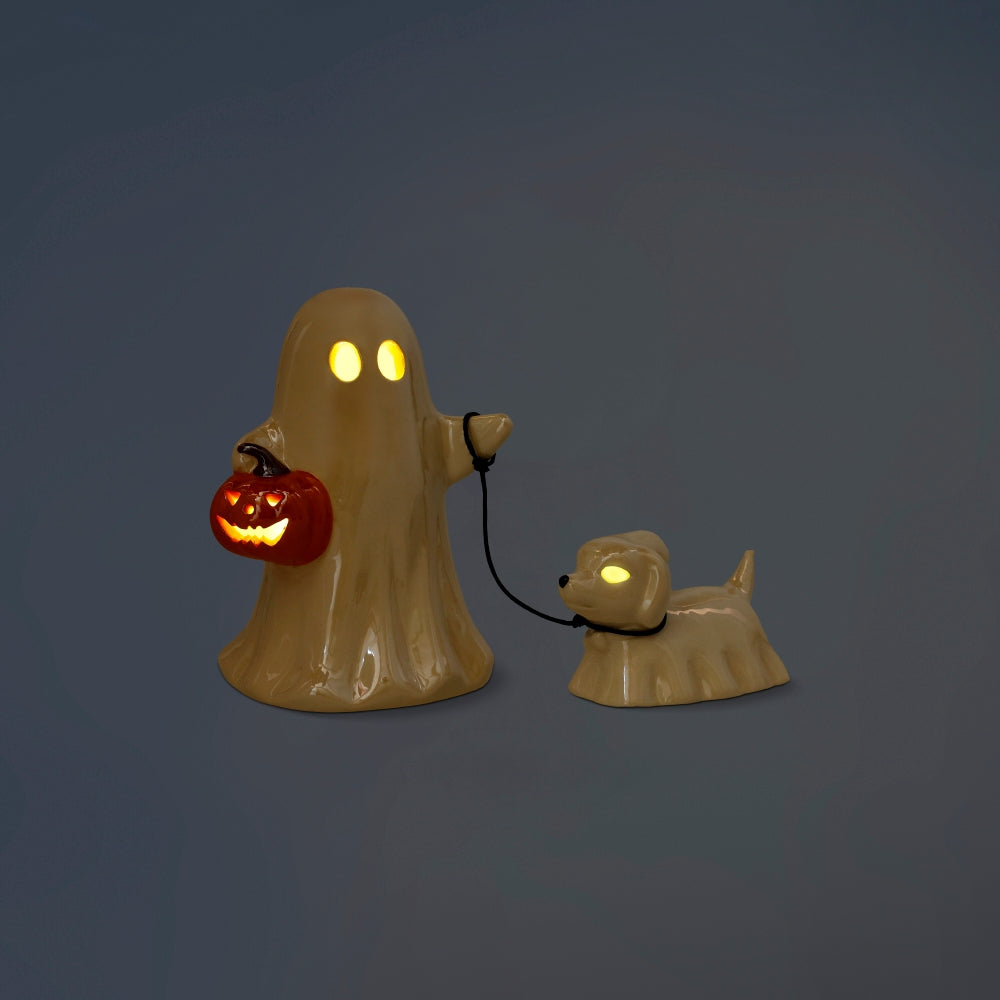 LED Işıklı Seramik Hayalet ve Köpek