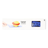 Blue cake slicer with text