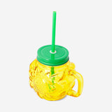 DRINKING GLASS JAR W LID AND STRAW SHAPE SUNFLOWER