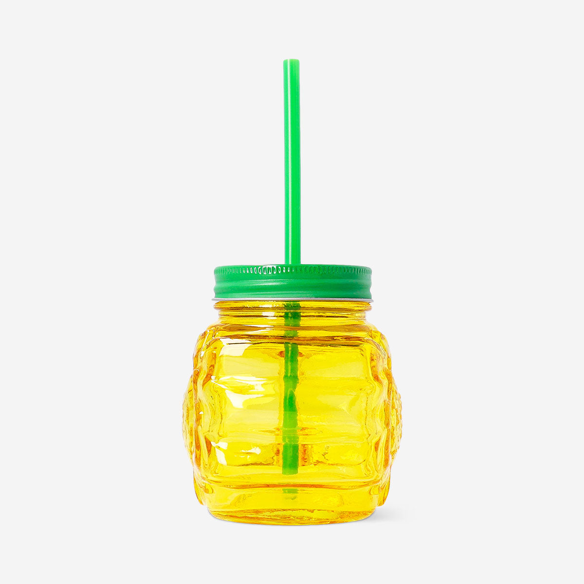 DRINKING GLASS JAR W LID AND STRAW SHAPE SUNFLOWER
