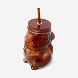 DRINKING GLASS JAR W LID AND STRAW SHAPE SQUIRREL