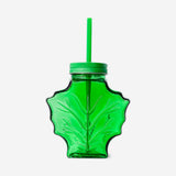 DRINKING GLASS JAR W LID AND STRAW SHAPE LEAF