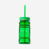 DRINKING GLASS JAR W LID AND STRAW SHAPE LEAF
