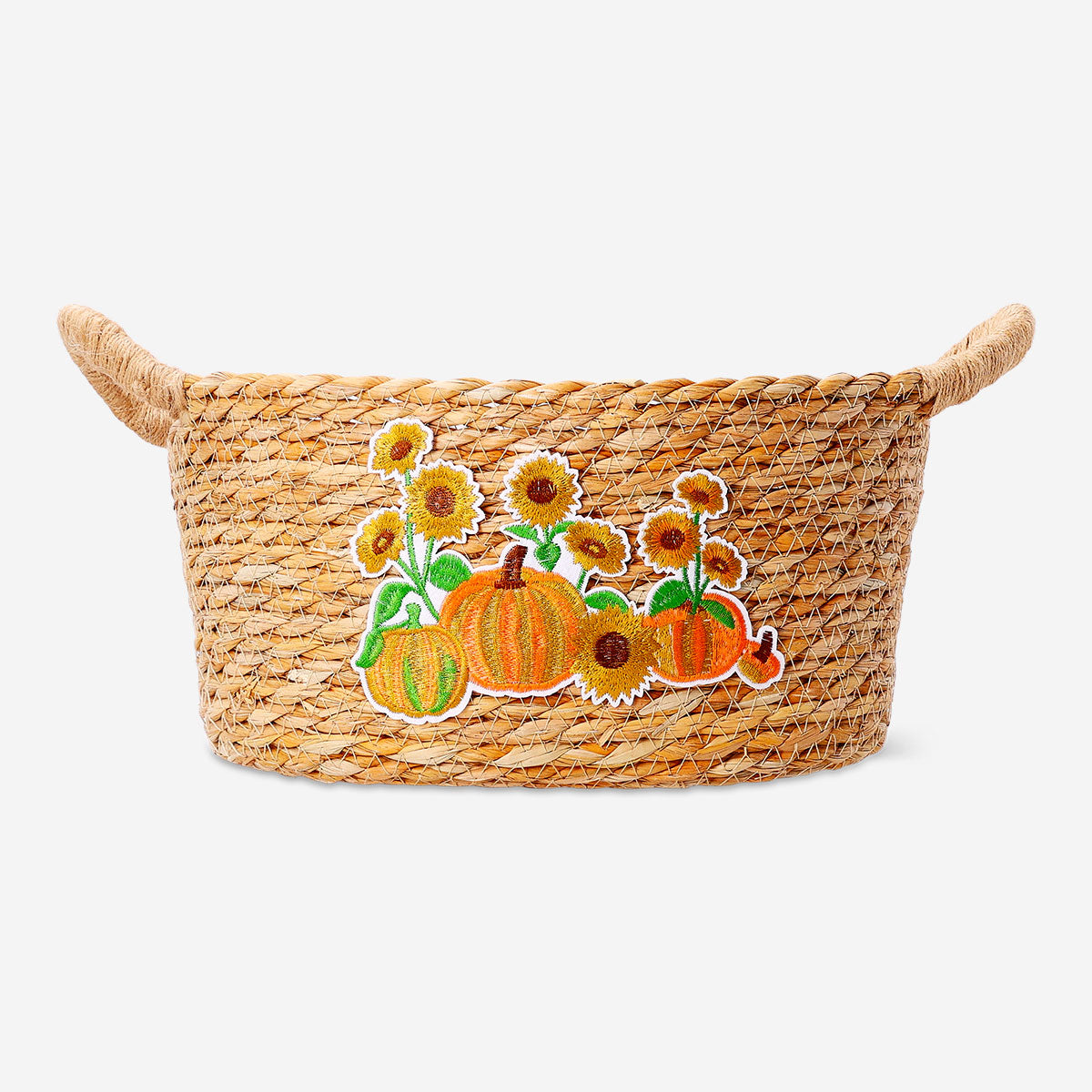 Woven basket with embroidered motif - 21x41 cm