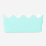 Blue felt storage basket with scalloped edges - 15x20 cm