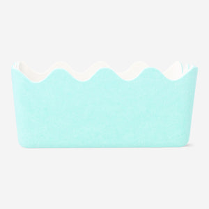 Blue felt storage basket with scalloped edges - 15x20 cm