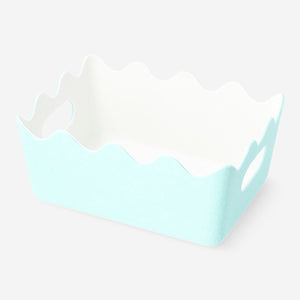 Blue felt storage basket with scalloped edges - 15x20 cm