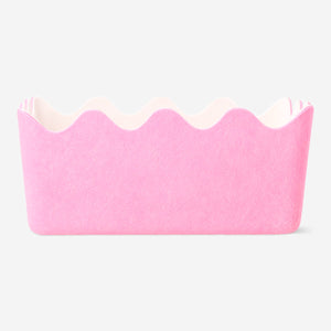 Pink felt storage basket with scalloped edges - 15x20 cm
