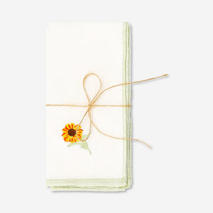 Fabric napkins with embroidered sunflowers - 2 pcs