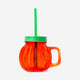 DRINKING GLASS JAR W LID AND STRAW SHAPE PUMPKIN