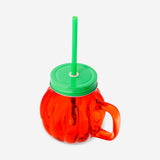 DRINKING GLASS JAR W LID AND STRAW SHAPE PUMPKIN