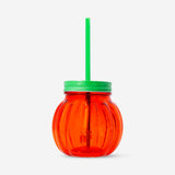 DRINKING GLASS JAR W LID AND STRAW SHAPE PUMPKIN