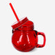 DRINKING GLASS JAR W LID AND STRAW SHAPE FOX