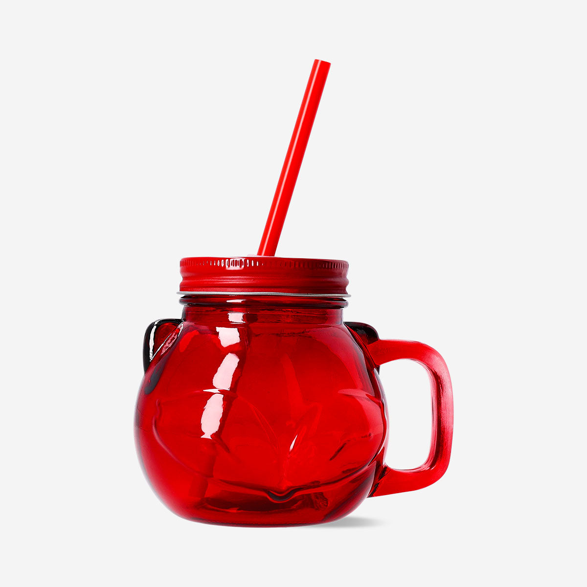 DRINKING GLASS JAR W LID AND STRAW SHAPE FOX