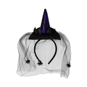 Witch's hat with a veil costume hairband - For adults 