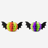 Honeycomb paper pumpkin with wings table decorations - 2 pcs