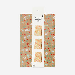 Gift bag - Paper bags with holly print - 3 pcs