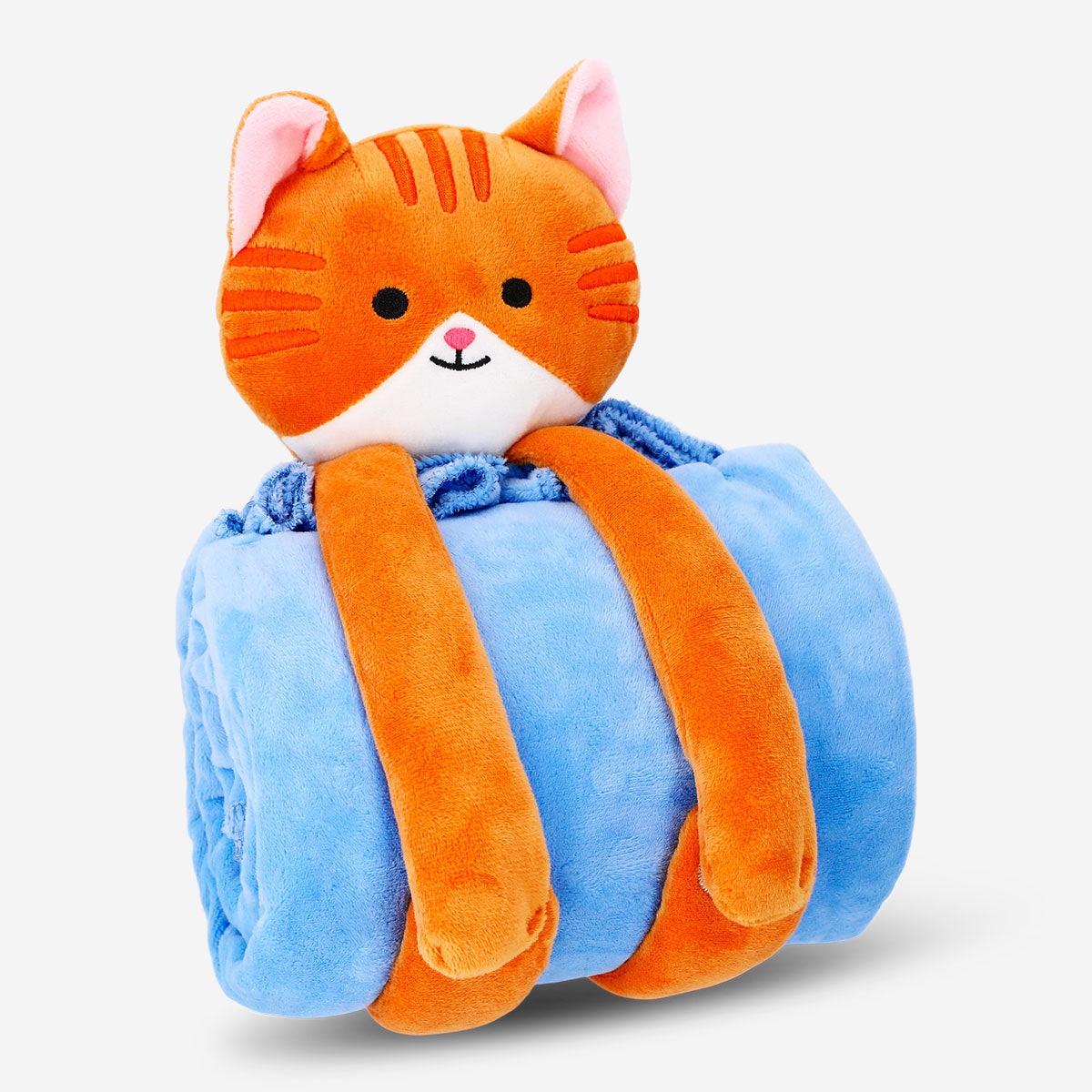 Blanket with plush tabby cat