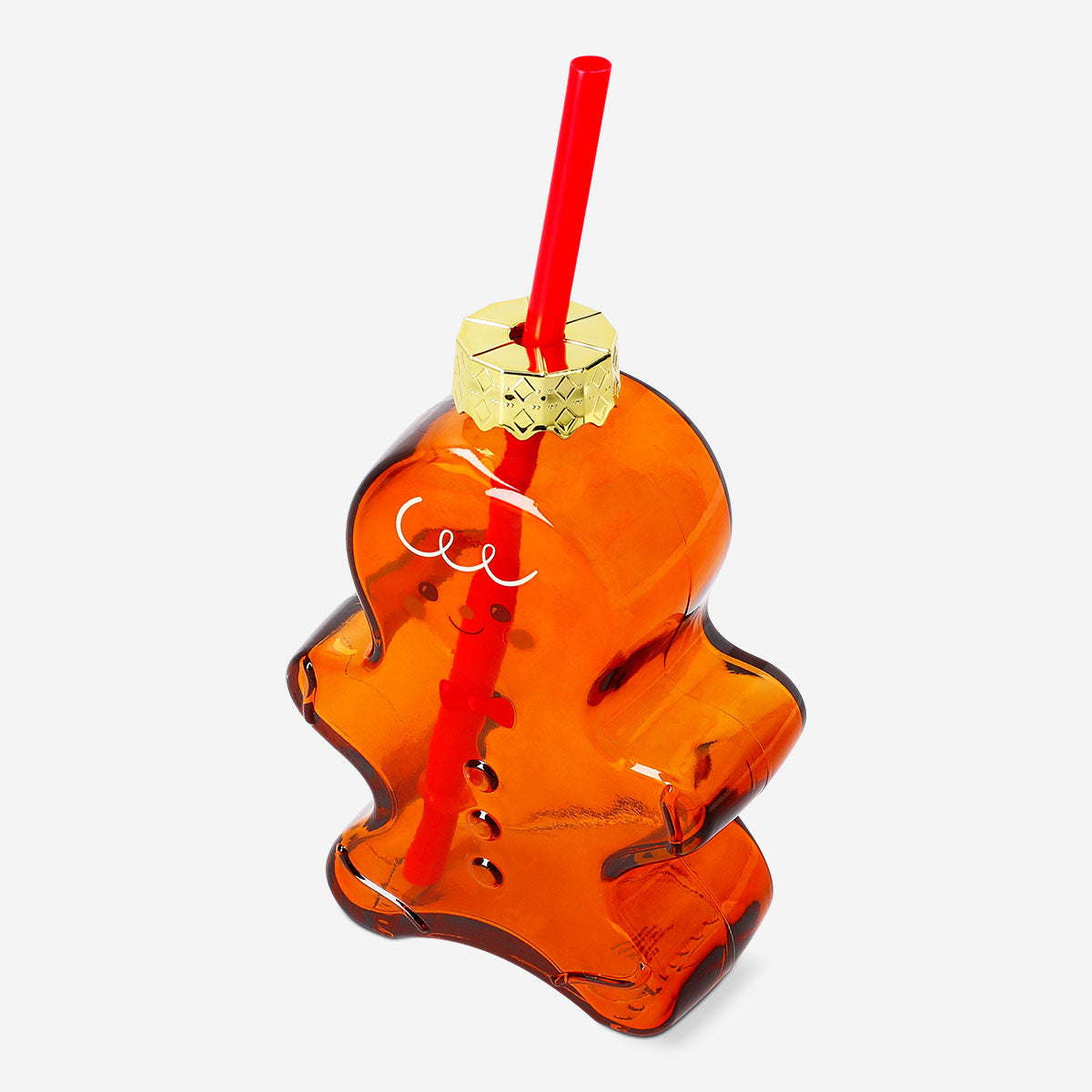 DRINKING JAR WITH LID AND STRAW SHAPED AS GINGERBREAD MAN
