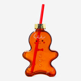 DRINKING JAR WITH LID AND STRAW SHAPED AS GINGERBREAD MAN