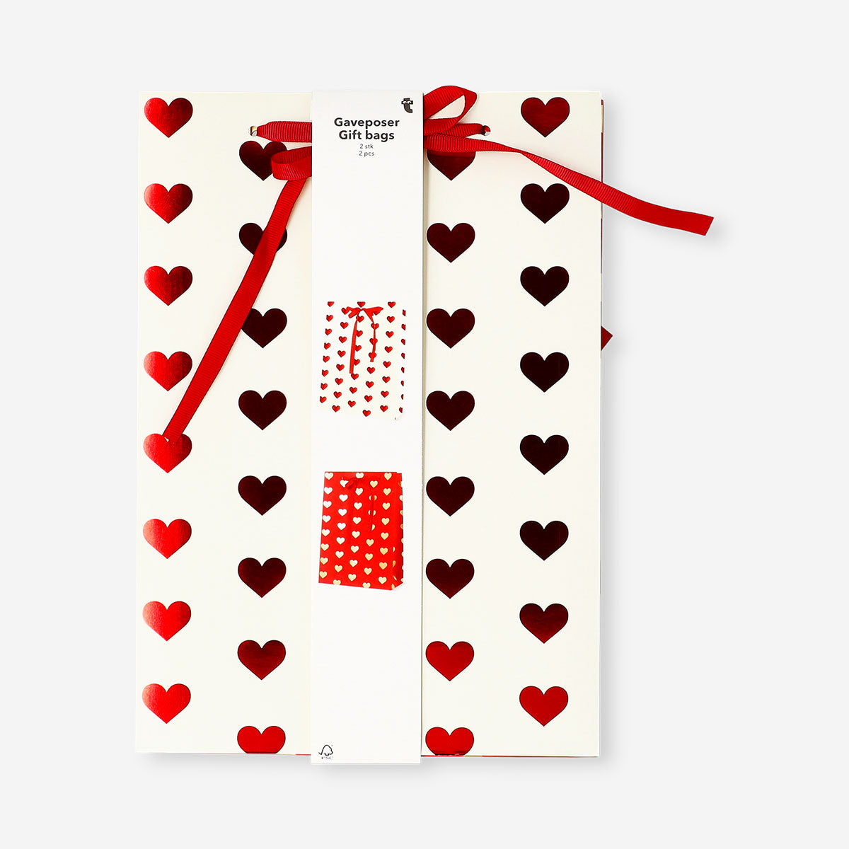 Gift bag - Foil hearts - 2 pcs