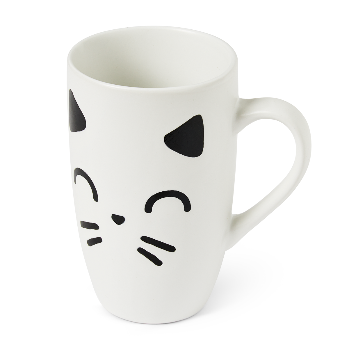 MUG W HANDLE WHITE CAT WITH CLOSED EYES 330ML