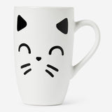 MUG W HANDLE WHITE CAT WITH CLOSED EYES 330ML