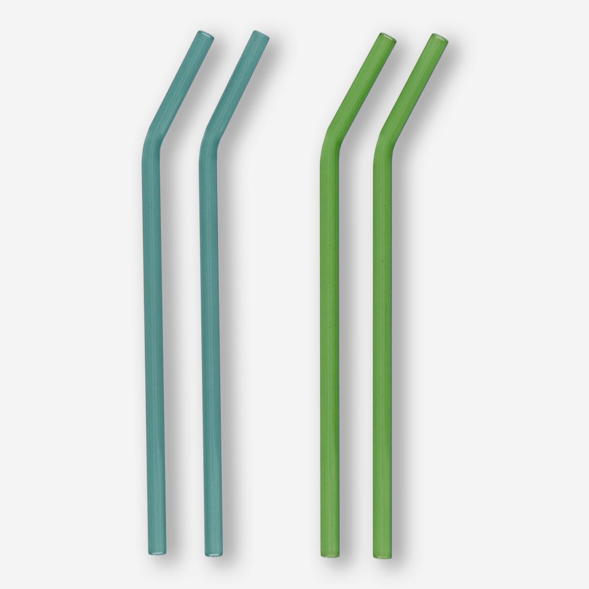 STRAW GLASS 23CM BENDED 4PCS/SET LIGHT GREEN & DARK GREEN