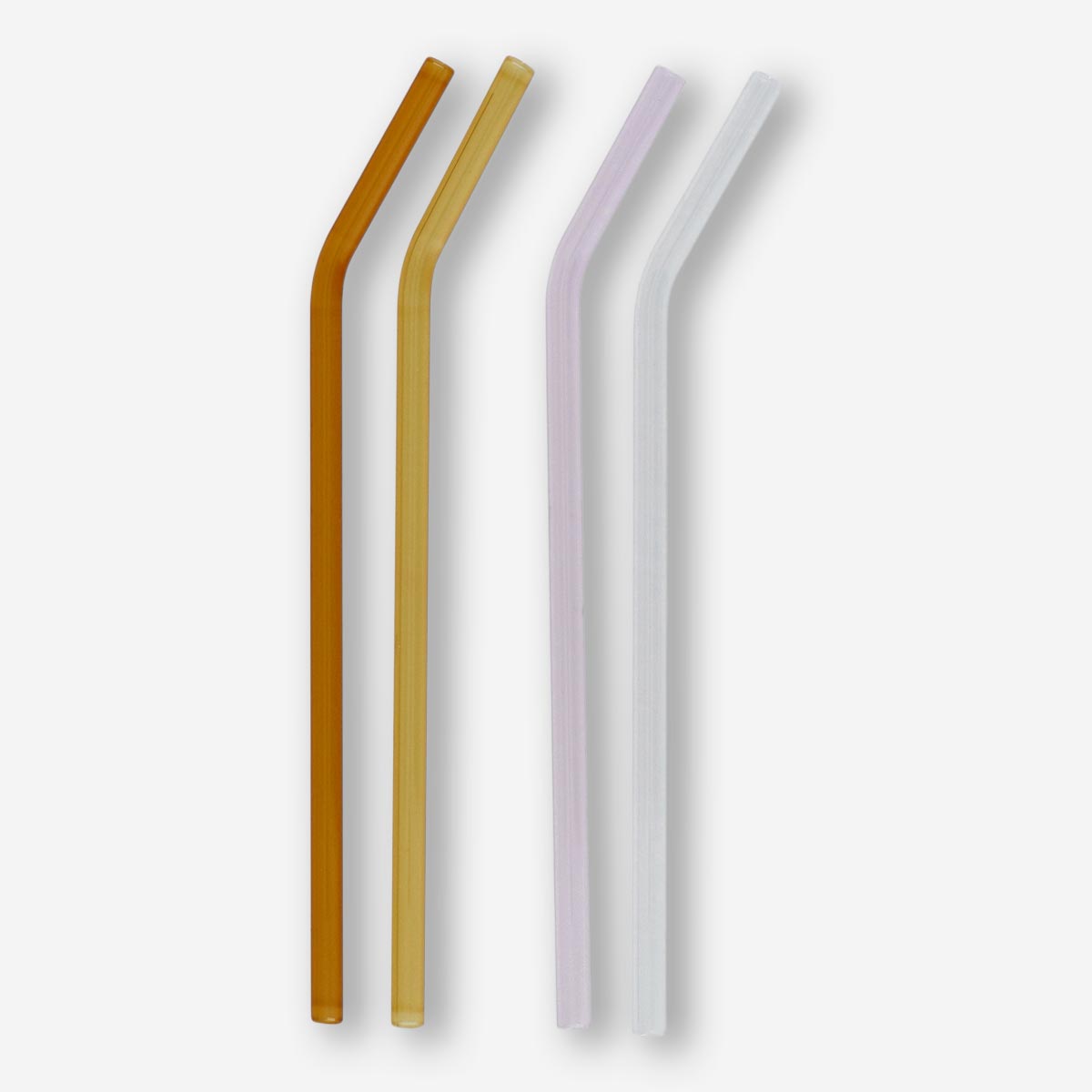 STRAW GLASS 23CM BENDED 4PCS/SET YELLOW/BROWN/PURPLE/PINK