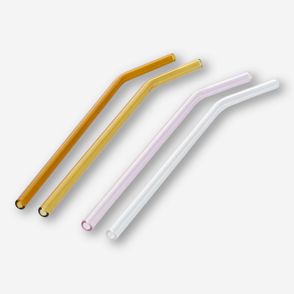 STRAW GLASS 23CM BENDED 4PCS/SET YELLOW/BROWN/PURPLE/PINK
