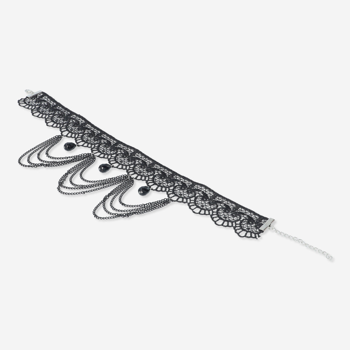 Dantelli ve Taşlı Siyah Choker