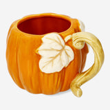 MUG WITH HANDLE PUMPKIN SHAPE AND LEAF DESIGN