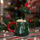 MUG WITH HANDLE XMAS TREE SHAPE WITH LID AND BOW ON TOP