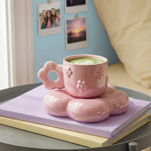 Iridescent pink mug with saucer - 190 ml