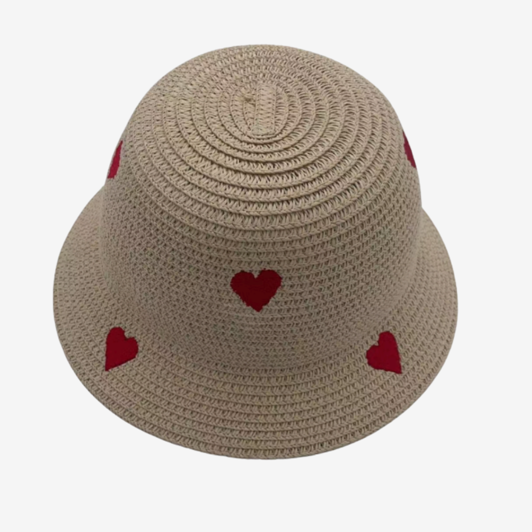 HAT PAPER STRAW KIDS HEARTS ONE SIZE