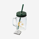 JAR 450ML W LID & HANDLE/STRAW RAMADAN TEXT PRINT