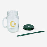 JAR 450ML W LID & HANDLE/STRAW RAMADAN TEXT PRINT