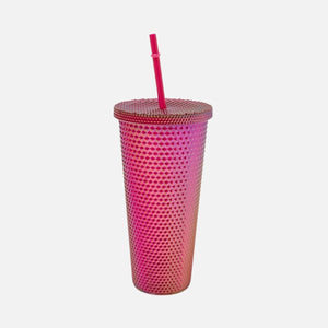 Pipetli Elmas Görünümlü Pembe Bardak