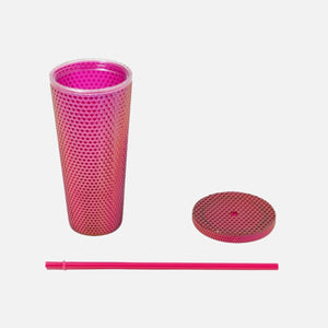 Pipetli Elmas Görünümlü Pembe Bardak