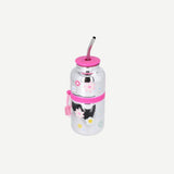 DRINKING BOTTLE GLASS W STRAW AND FLOWER PRINT