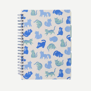 Kedi Desenli Sekmeli Spiral Mavi Defter