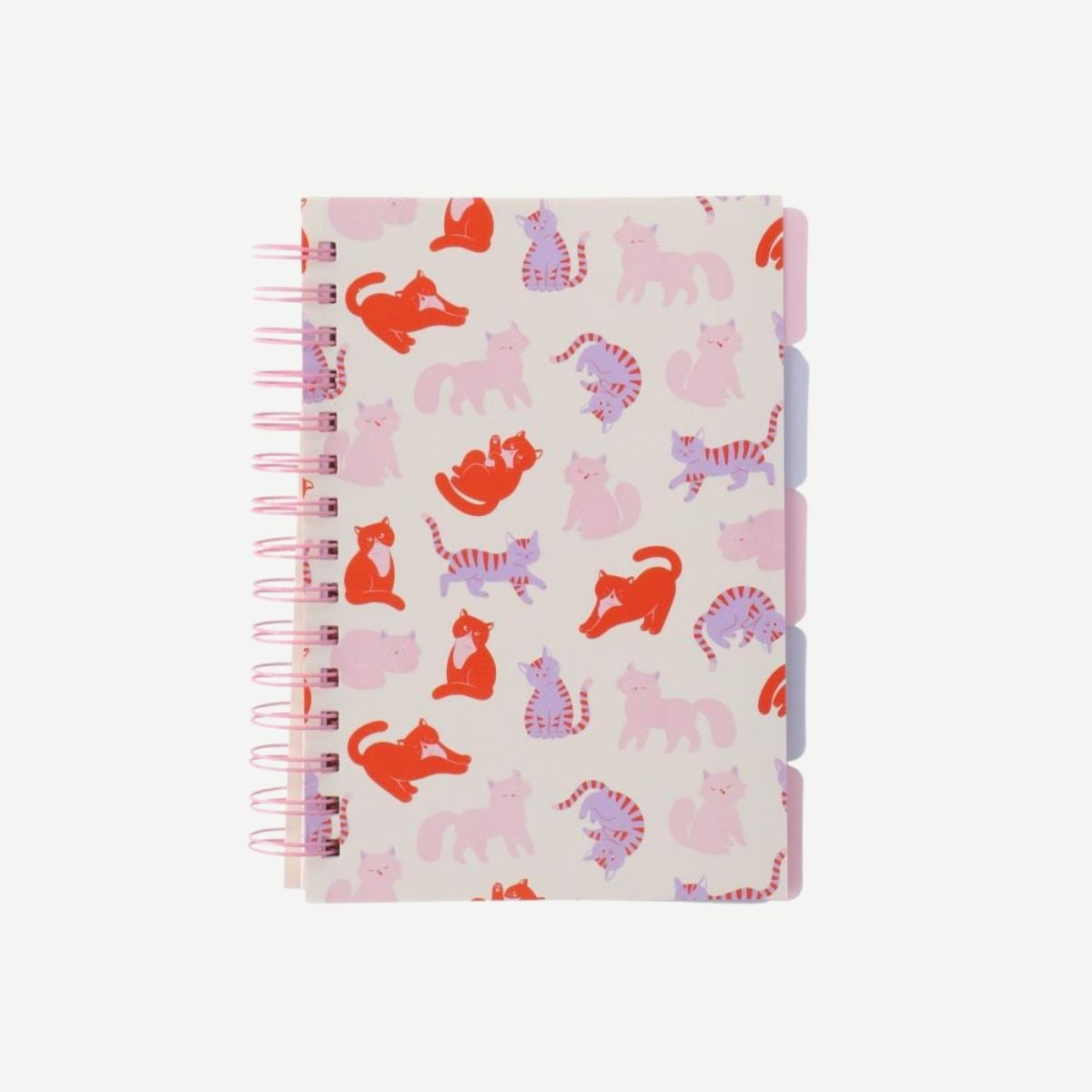 Kedi Desenli Sekmeli Spiral Pembe Defter