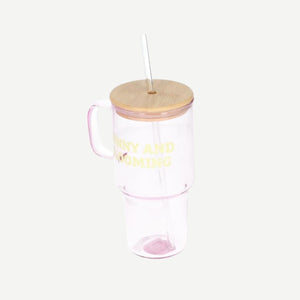 TUMBLER WITH HANDLE GLASS AND BAMBOO LID SMALL