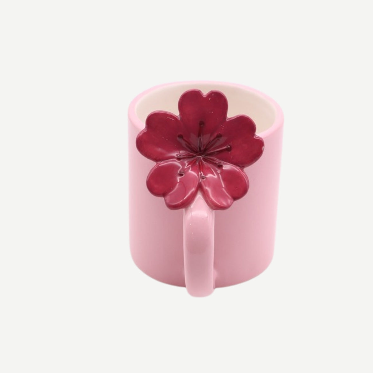 MUG W FLOWER HANDLE PINK